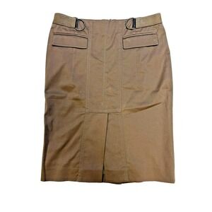 Tom Ford Short Pencil Skirt Camel Cotton D-Ring Tab Waist Pockets Vents SZ 38